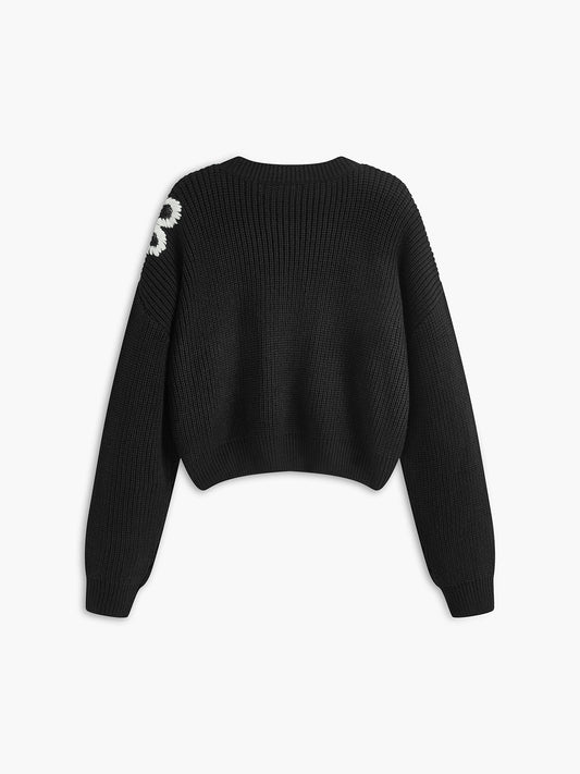 Fudus | Rundhals Rippstrick Blumenstrickoberteil