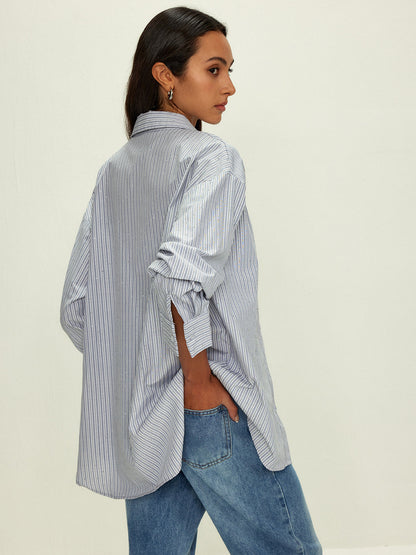 Fudus | Rhinestone Dot Pinstripe Pocket Hemd