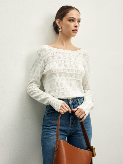 Fudus | Salat Trim Rückenfrei Pointelle Strick Top