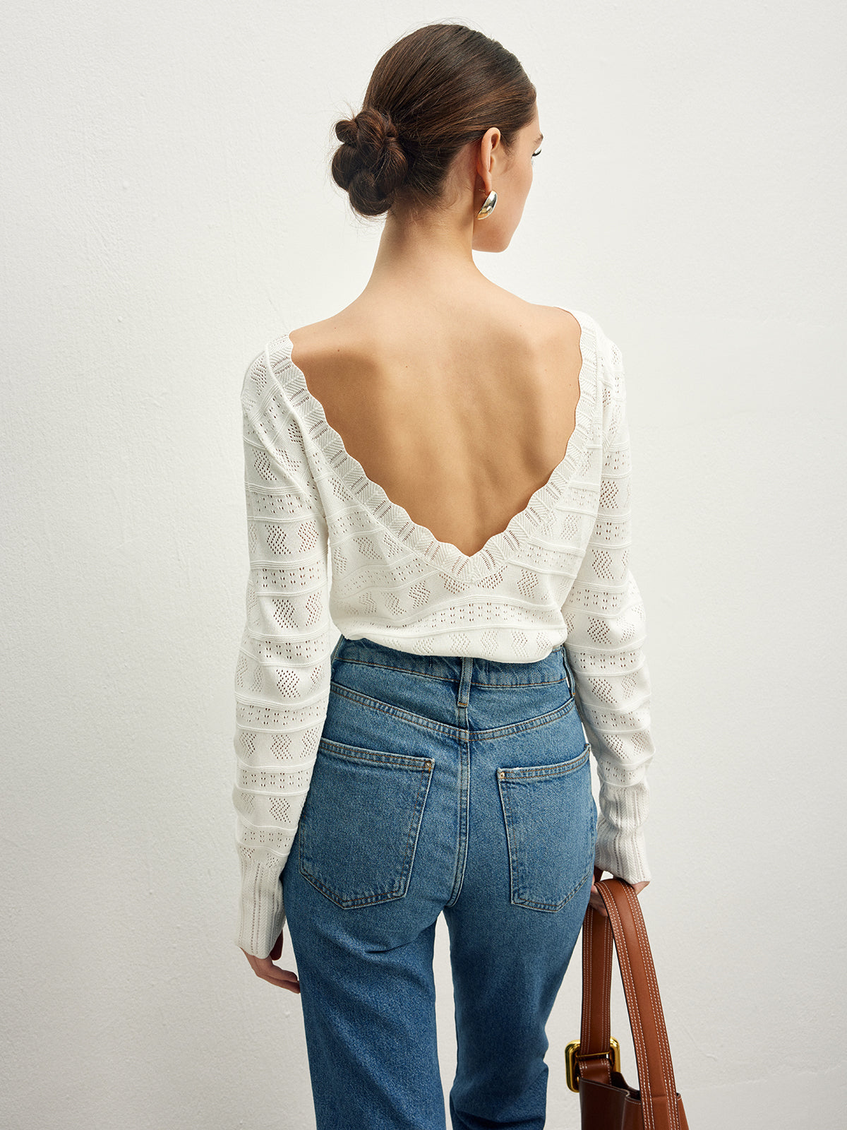Fudus | Salat Trim Rückenfrei Pointelle Strick Top
