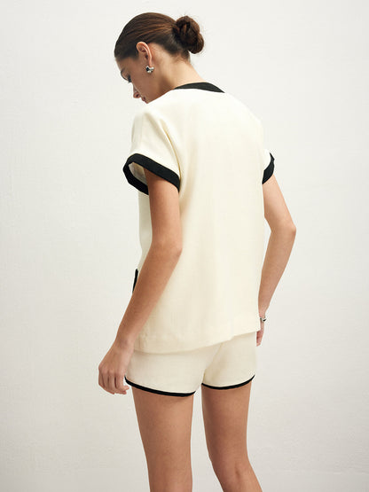 Fudus | Kontrastbindung Taschen Bluse