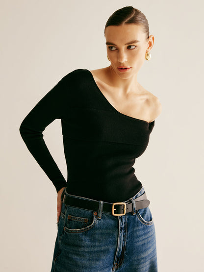 Fudus | Asymmetrisches Cold Shoulder Stricktop