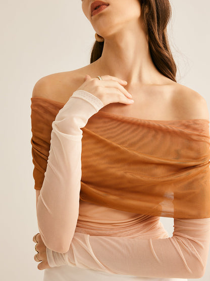 Fudus | Semi Sheer Schulterfrei Mesh Gradient Bluse