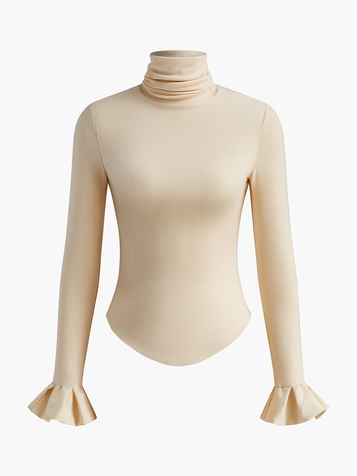 Fudus | Turtleneck Ripp Rüsche Ärmel T-hemd