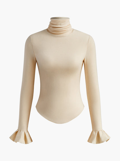 Fudus | Turtleneck Ripp Rüsche Ärmel T-hemd