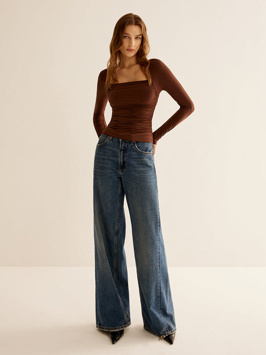Fudus | Quadratischer Ausschnitt Falten Skinny T-hemd