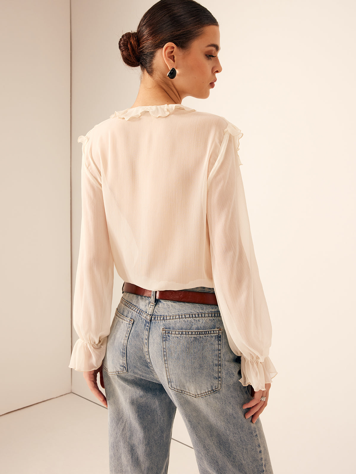 Fudus | Semi Sheer Rüsch Chiffon Blusenbluse