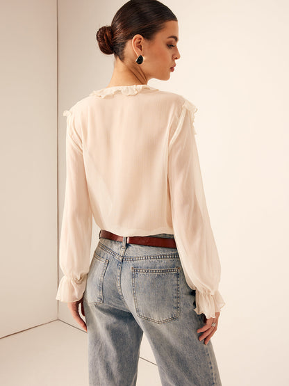 Fudus | Semi Sheer Rüsch Chiffon Blusenbluse