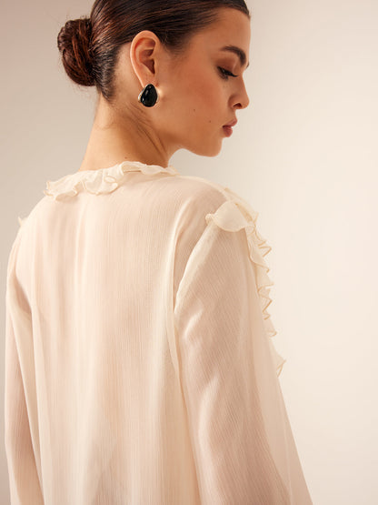Fudus | Semi Sheer Rüsch Chiffon Blusenbluse