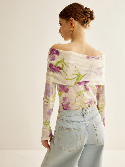 Fudus | Romance Schulterfrei Bedrucktes Stricktop