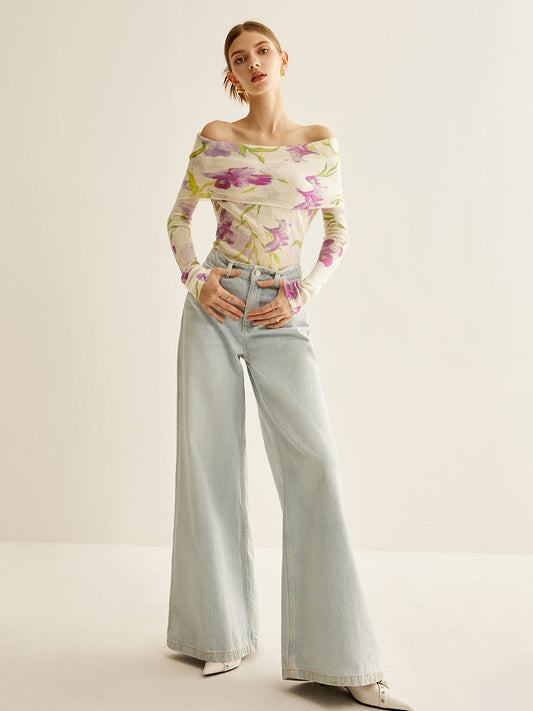 Fudus | Romance Schulterfrei Bedrucktes Stricktop