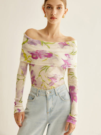 Fudus | Romance Schulterfrei Bedrucktes Stricktop