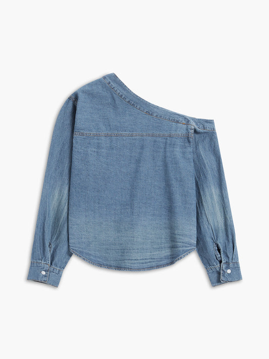 Fudus | Asymmetrische Kragen Denim Crop Hemd