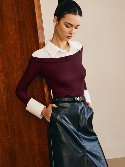 Fudus | Semi Transparente Paneel Jersey Slim Top
