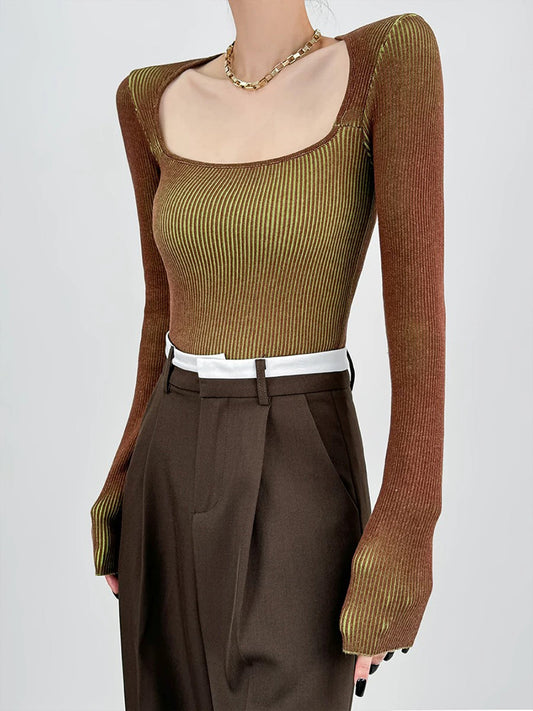 Fudus | Quadratischer Ausschnitt Ombre Stricktop