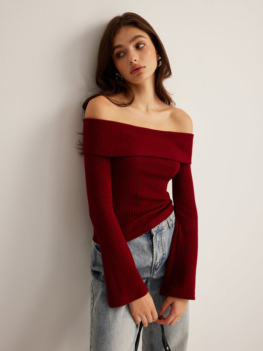 Fudus | Schulterfreies Ripp Slim Top