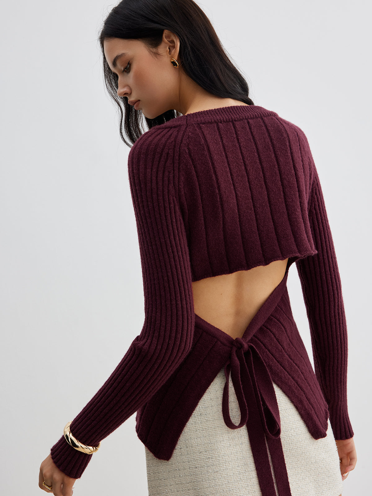 Fudus | Rückenfreies Slim Tie Stricktop