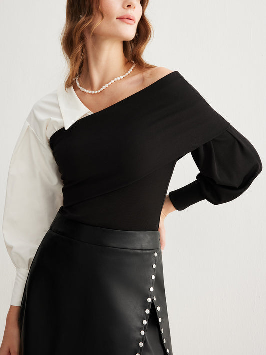 Fudus | Zweifarbige Cold Shoulder T-hemd