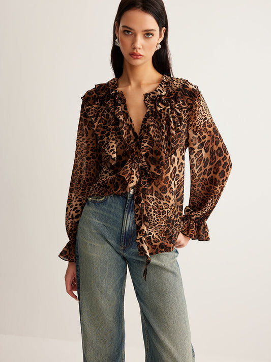 Fudus | Leopardenmuster Rüsch Bluse