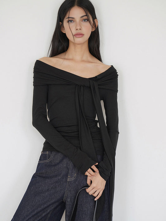 Fudus | Kalte Schulter Tie Neck Jersey Top