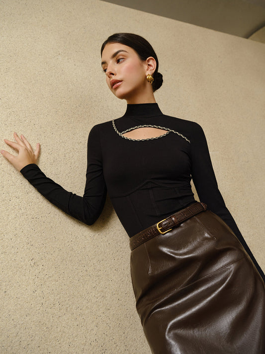 Fudus | Kontrastbesatz Cutout Piping Top