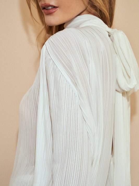Fudus | Semi Sheer Tie Neck Chiffon Bluse
