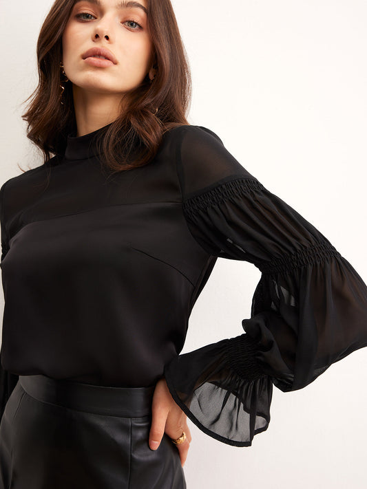 Fudus | Stehkragen Chiffon Paneel Bluse