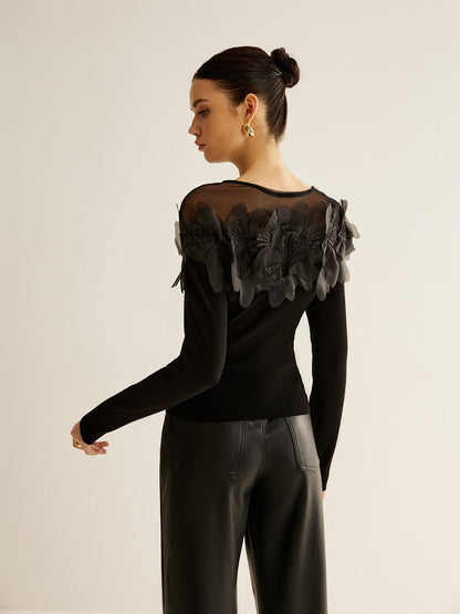 Fudus | Semi Transparent Blumene Dekor Slim Bluse