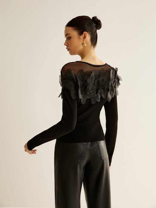 Fudus | Semi Transparent Blumene Dekor Slim Bluse