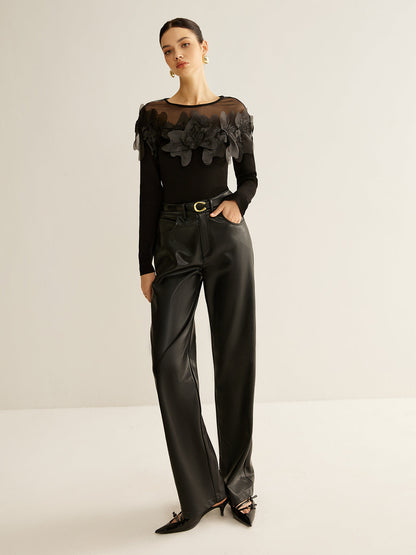Fudus | Semi Transparent Blumene Dekor Slim Bluse