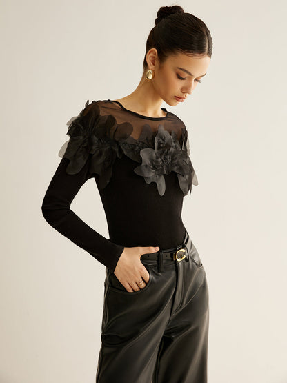 Fudus | Semi Transparent Blumene Dekor Slim Bluse