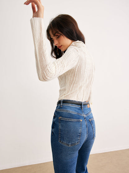 Fudus | Semi Transparente Rollkragen Slim T-hemd