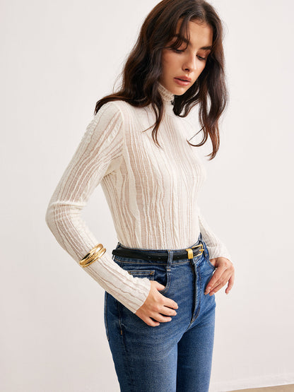 Fudus | Semi Transparente Rollkragen Slim T-hemd