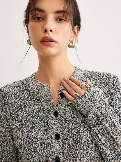 Fudus | Raw Hem Button Slim Knit Top