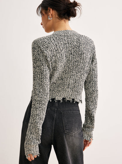 Fudus | Raw Hem Button Slim Knit Top