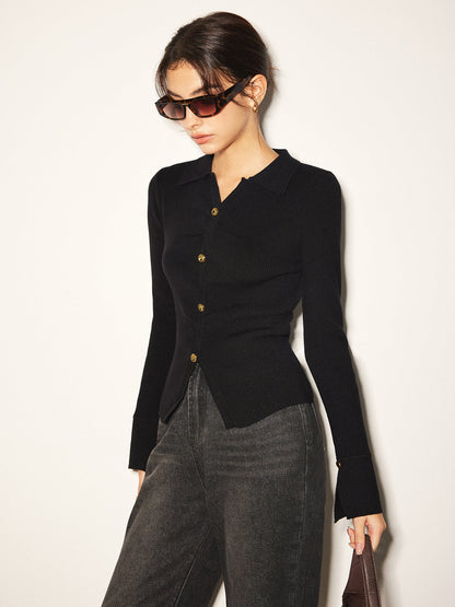 Fudus | Button Split Slim Polo Sweathemd