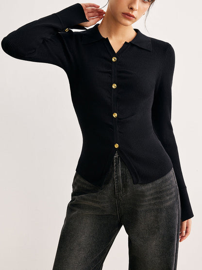 Fudus | Button Split Slim Polo Sweathemd