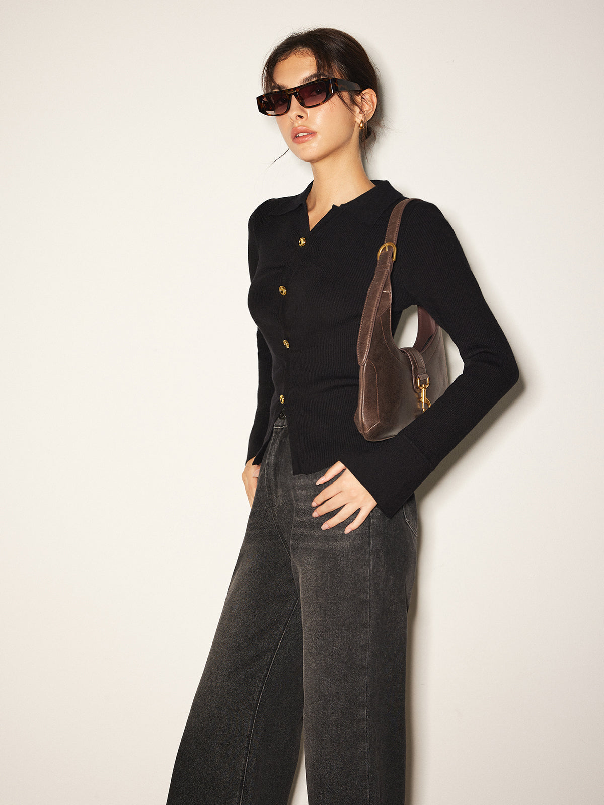 Fudus | Button Split Slim Polo Sweathemd