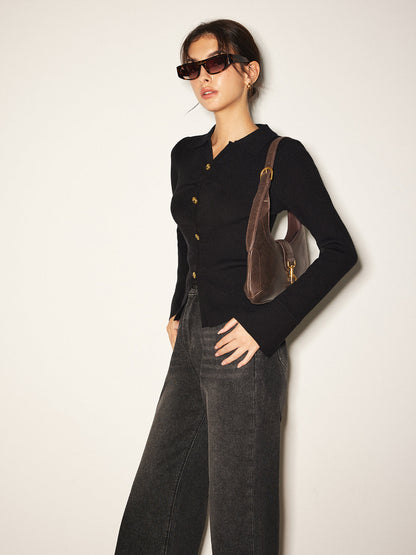 Fudus | Button Split Slim Polo Sweathemd