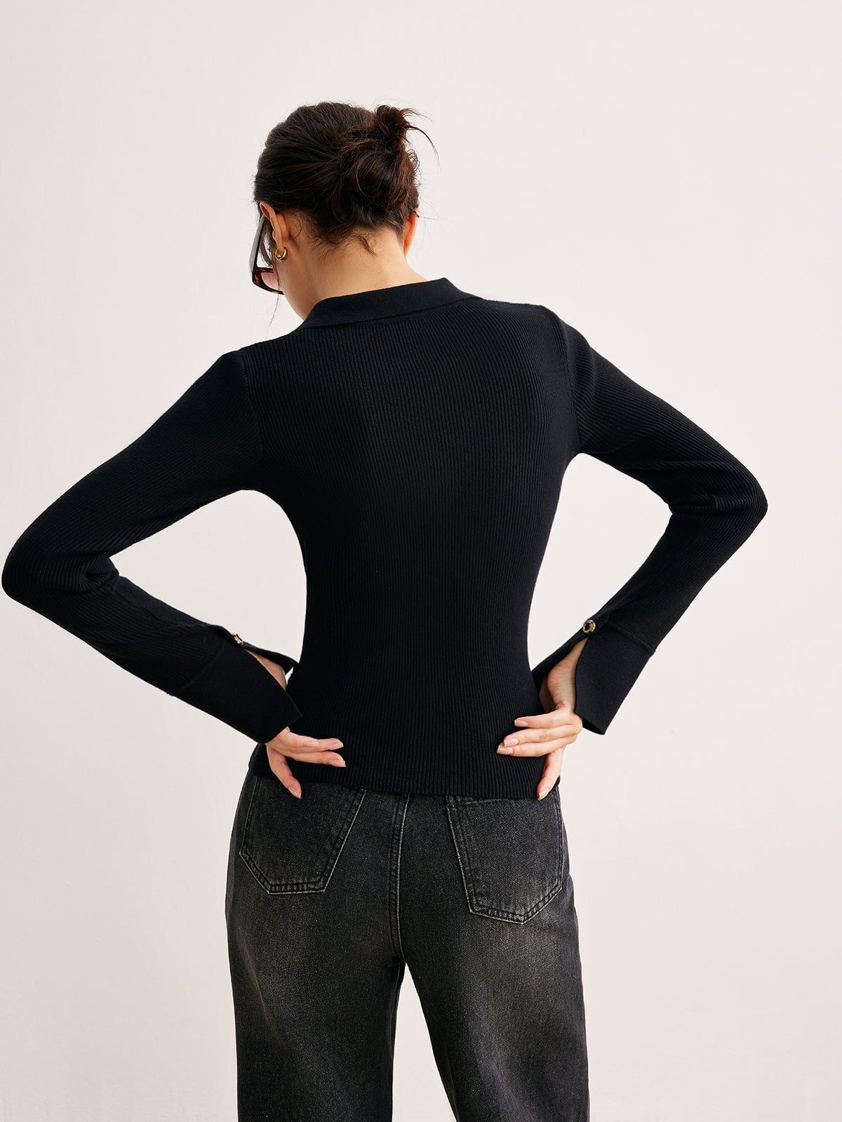 Fudus | Button Split Slim Polo Sweathemd