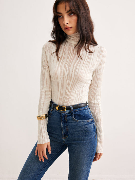 Fudus | Semi Transparente Rollkragen Slim T-hemd