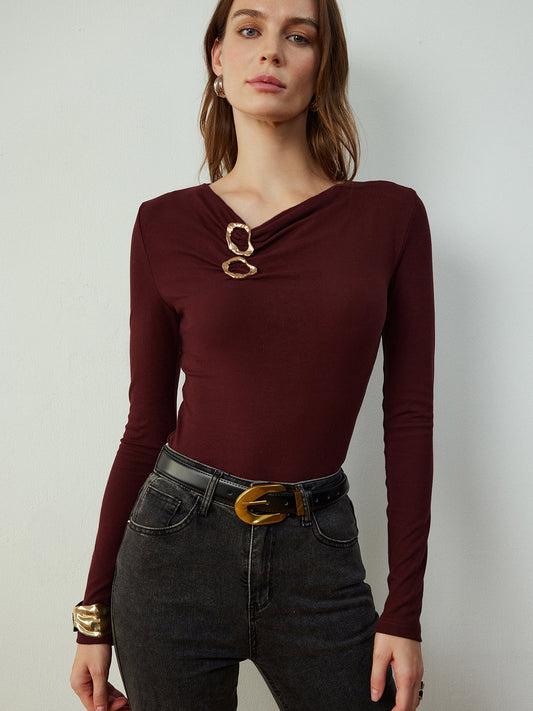 Fudus | Rundhalsausschnitt Metal Dekor Slim T-hemd