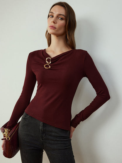 Fudus | Rundhalsausschnitt Metal Dekor Slim T-hemd