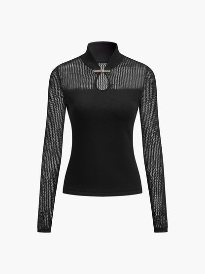 Fudus | Schlüsselloch Ausschnitt Semi Sheer Stricktop