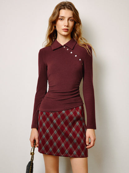 Fudus | Asymmetrisches Knopf Skinny Polo T-hemd