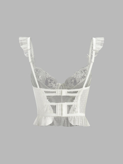 Fudus | Blumen Spitze Mesh Korsatzt Cropped Top