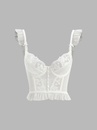 Fudus | Blumen Spitze Mesh Korsatzt Cropped Top