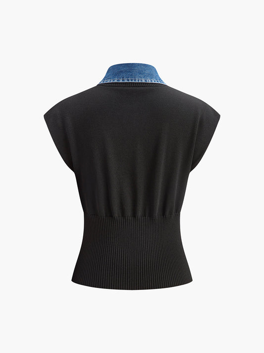 Fudus | Denim Kragen Rippstrickoberteil