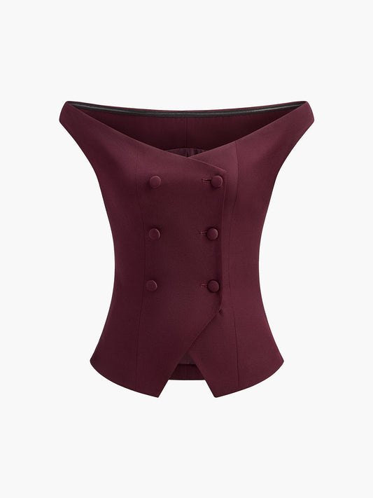 Fudus | Cold Shoulder Button Split Top