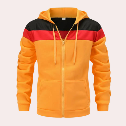 Trendiger Orange Colour Block Hoodie für Männer - perfekt für einen lässigen Look!